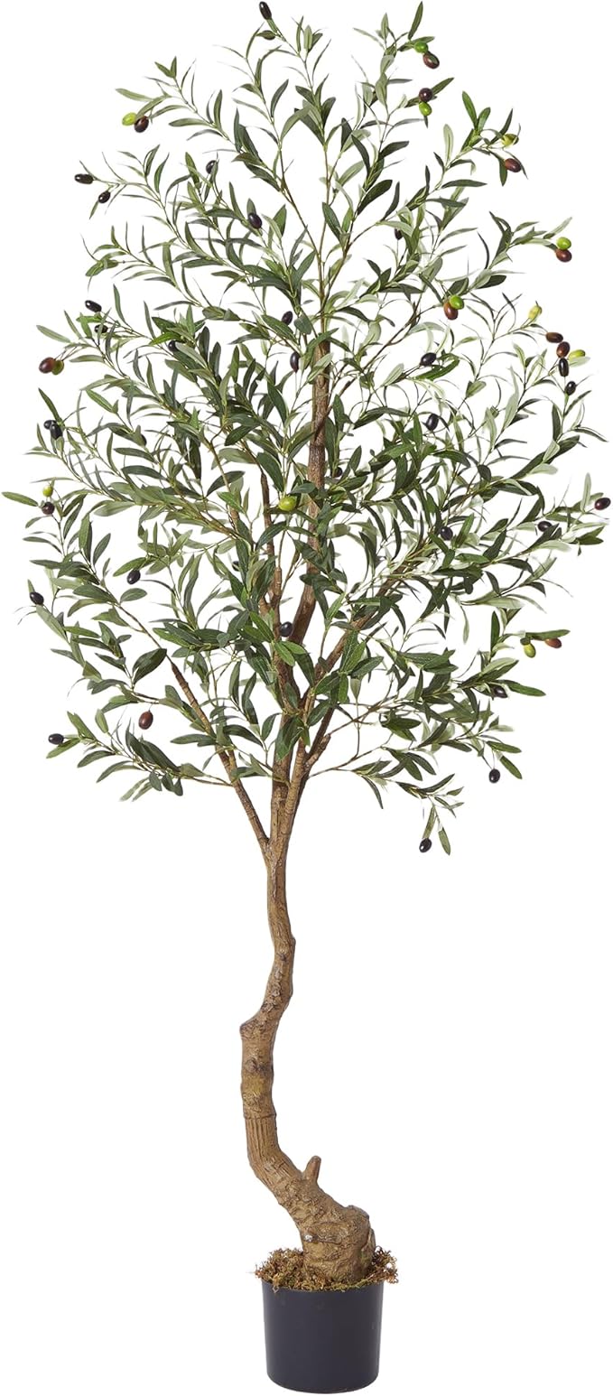6 Ft Artificial Olive Trees, Indoor Outdoor Artificial Tree Fake Potted Silk Plant Faux Olive Tree with Trunk and Fruits, Large Olive Plants for Living Room Home House Office Decor