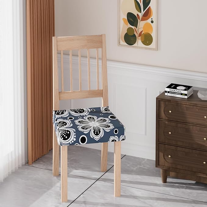 Stretch Dining Chair Seat Covers Set of 6,Dining Chair Slipcovers, Floral Printed Chair Covers,Soft Fabric Washable Upholstered Chair Seat Protector, No Rear Covers for Home Kitchen Dining Room