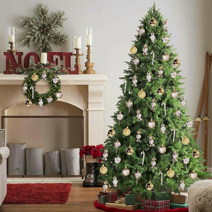 36 Pcs Christmas Ornaments, MOYEE Shatterproof Plastic Christmas Ornaments for Tree - Candy Cane Christmas Decorations Candies Christmas Ball Ornaments (Sliver)