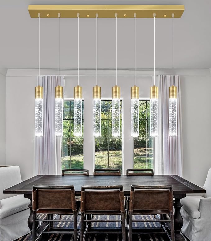 8-Lights Modern Crystal Chandeliers for Kitchen Island Pendants Lighting Fixture for Dining Room LED Ceiling Light for Hallway Foyer 6000K Sliver