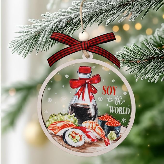 Sushi Ornament - Sushi Ornaments for Christmas Tree - Japanese Food Christmas Ornament - Food Gifts for Sushi and Japanese Culture Lovers - 2 Layer Acrylic and Wood Christmas Ornaments 2025