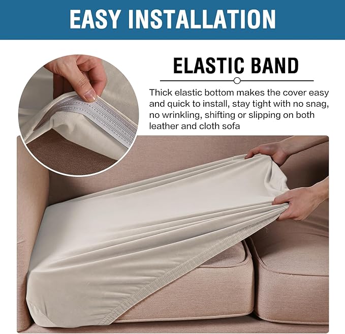 H.VERSAILTEX Velvet Stretch Couch Cushion Cover Plush Cushion Slipcover for Chair Cushion Furniture Protector Seat Cushion Sofa Cover (1 Piece Armchair Cushion Covers, French Oak)