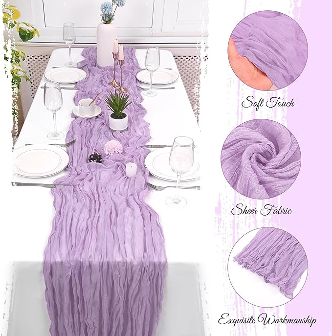 15 Pack Lavender Cheesecloth Table Runner 17 x 108 Inch Fall Thanksgiving Boho Rustic Farmhouse Gauze Cheese Cloth Runner for Wedding Party Baby Shower Home Decor Holiday Decorations