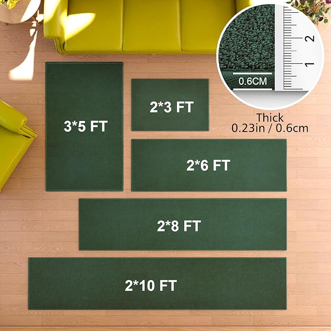 Area Rug with Non Slip Rubber Backing, Washable Soft Floor Carpet for Living Room, Kitchen, Entryway Indoor, Bedroom, Laundry, Low Pile Area Rugs, Solid Color with Pointillism Style (Green, 3' * 5')