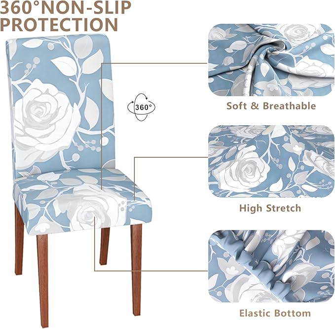 Stretch Dining Chair Covers Set of 2,Floral Print Chair Covers,Soft Removable Washable,Pet Friendly Furniture Protector,Universal Chair Slipcovers for Home, Kitchen,Ceremony Dining Room Seat