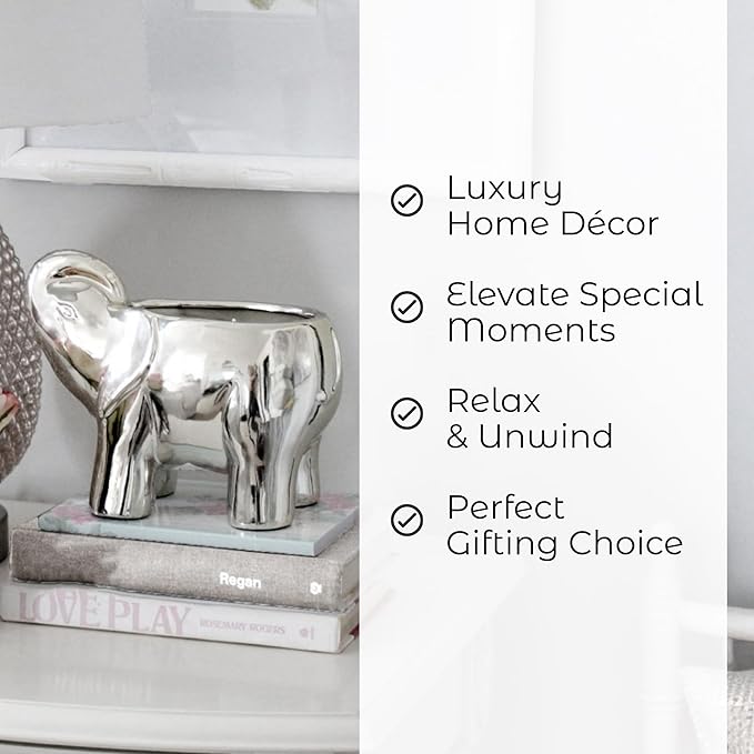 Luxury Elephant Scented Candle – Large 28oz Jar with Soy Wax Blend & 2 Cotton Wicks – Long Burn Time 180-240 Hours – Fall Candles, Fall Scented Candles, Soy Candles for Home & Holiday Décor (Silver)