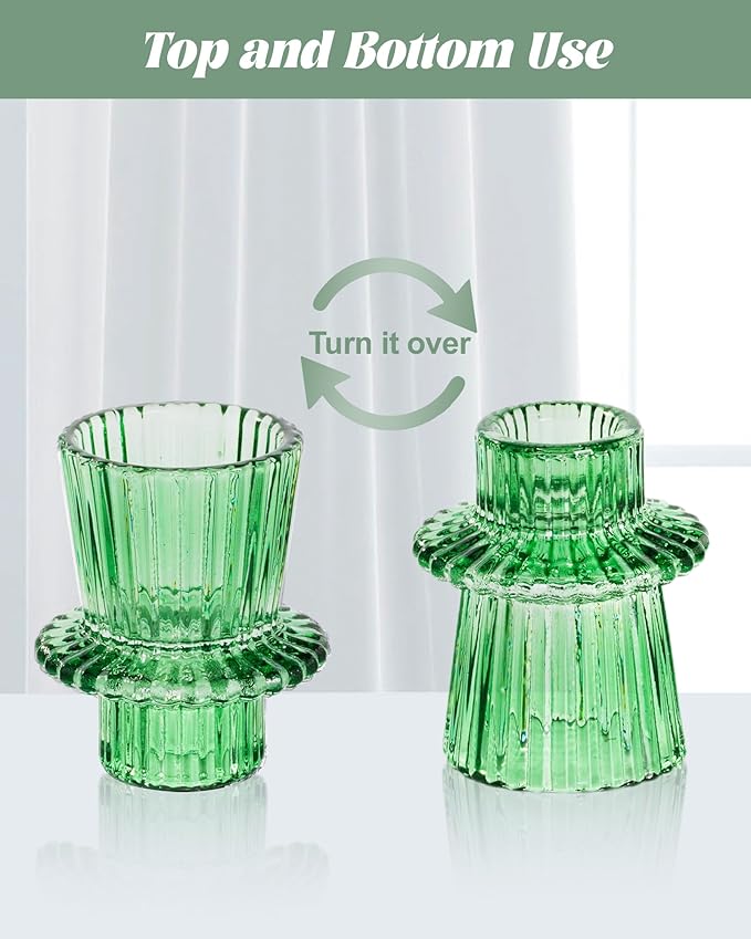Homemory Colorful Glass Candle Holders,12 Pcs Green Tea Light Holders, Taper Glass Candlestick Holder, Votive Candle Holders for Tables Wedding Centerpieces, Shabbat, Home Decor, Christmas