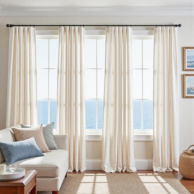 jinchan Linen Smei Sheer Curtains 90 Inch Length 2 Panels Set Light Filtering Window Curtains for Living Room Bedroom Farmhouse Drapes for Home Decor Drapes, Back Tab, Linen Natural, 50W x 90L