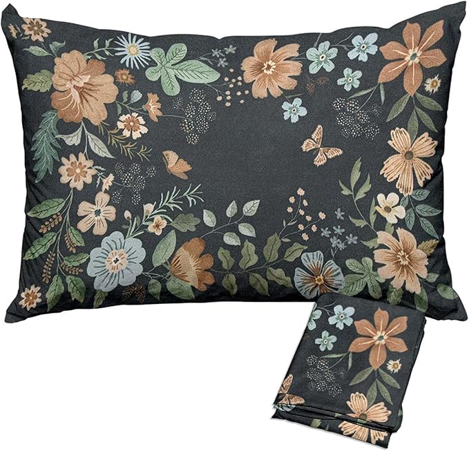 Floral Pillow Protectors with Zipper Standard Size Boho Wildflower Pillow Covers Set of 2 Rustic Moody Botanical King Size Pillowcases Farmhouse Dark Pillowcover Bedding Decorative 36"x20"