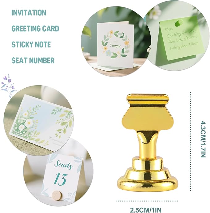 ERYTLLY 36 PK Place Card Holders 1.7 inches Table Card Holder Steel Card Holders for Weddings,Birthdays,Photos, Memo Notes, Restaurants (Gold 36PK)