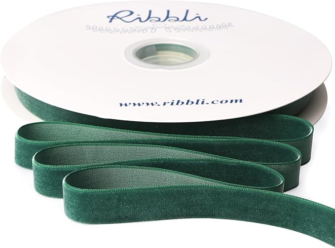 Ribbli Forest Green Velvet Ribbon 5/8 Inches Continuous 25 Yard Spool Forest Green Christmas Ribbon for Gift Wrapping Crafts Home Decor
