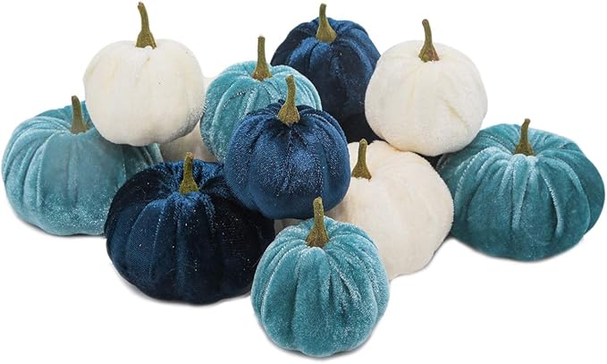 Romingo Halloween Artificial Pumpkins 12 Pack Fake Artificial Velvet Small Pumpkins for Fall Harvest, Thanksgiving, Christmas Party Decoration