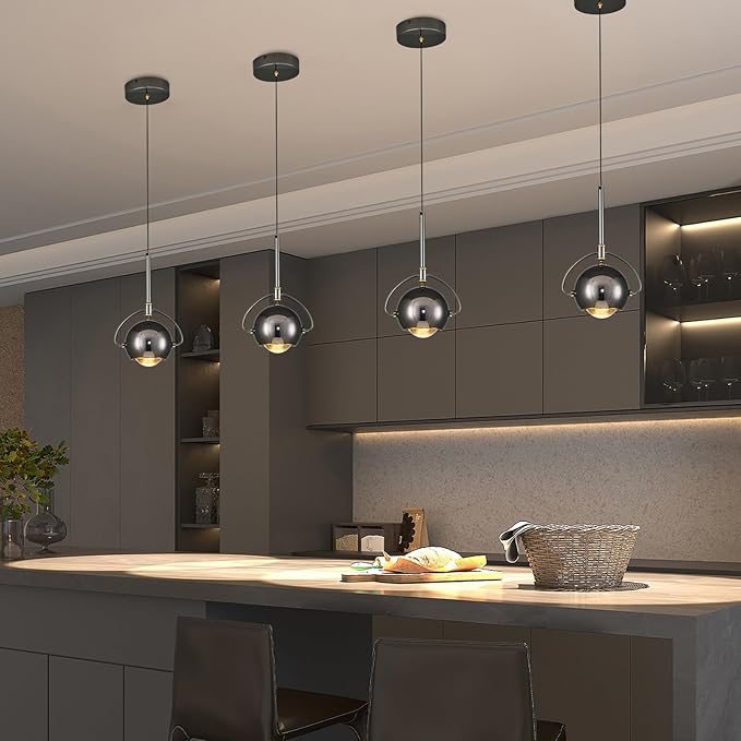 Modern Pendant Light, Black Pendant Lighting LED Dimmable, Adjustable Pendant Lights Kitchen Island Dinning Room,Bedroom,Bar, Kitchen Island Ceiling Hanging Light Fixtures(2-Pack)