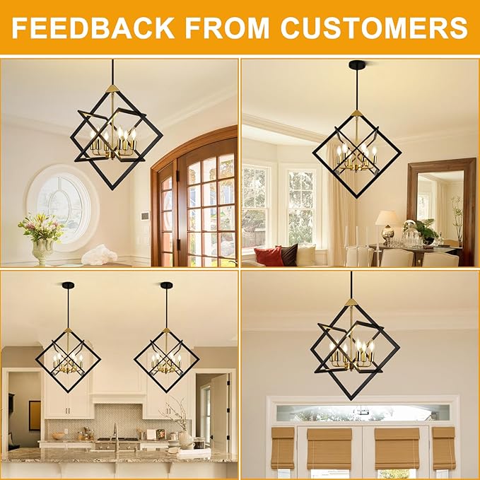 24" Modern Pendant Lights Kitchen Island, 6-Light Black and Gold Farmhouse Pendant Light Fixtures, Industrial Hanging Pendant Lights Fixture for Kitchen Island Dining Room Hallway Foyer Entryway