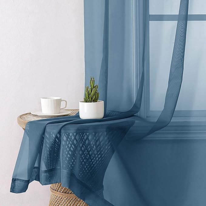 Lecloud Dusty Blue Sheer Curtains 72 Inches Long 2 Panels, Light Filtering Voile Curtain Drapes for Kitchen Bedroom Windows, Dual Rod Pocket Living Room Sheer Curtains, 40 W x 72 L Inches