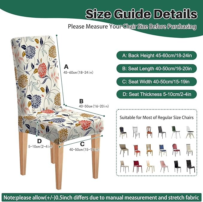 Dioxide High Stretch Chair Covers for Dining Chairs, Washable Dining Chair Covers Set of 6, Soft Kitchen Chairs Seat Covers, Parsons Chair Slipcovers Protectors for Home Hotel Restaurant Banquet
