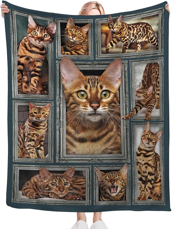 Tijuboni Bengal Cat Throw Blanket Cat Gifts for Girls Boys Women Men Kids Adults Soft Flannel Fleece Blanket for Couch Sofa Bed Home Decor 60"x80"