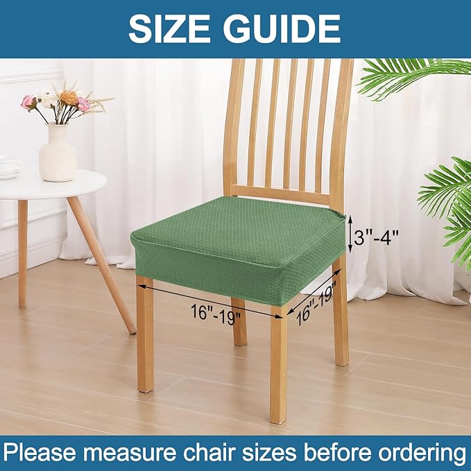 Smiry Waterproof Seat Covers for Dining Room Chairs Set of 2, Stretch Jacquard Removable Washable Chair Seat Slipcovers Protector, No Rear Covers, Green