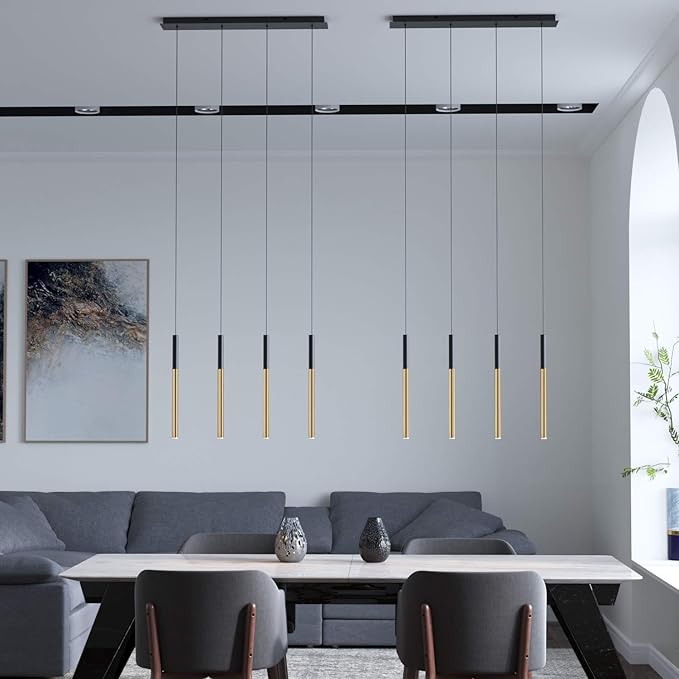 ALTAIR 4 Mini Pendant Lighting Black-Brass - LED Hanging Light Fixture for Kitchen Island, Bar, Foyer - Cluster Pendants - Dimmable, Adjustable Wire, Lamp Bulb Included