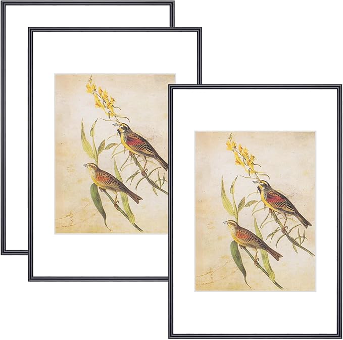 8x12 Picture Frame Set of 3, Black Modern Aluminum Metal Photo Frame with HD Glass, Fits 6x8 with Mat or 8 x 12 without Mat, for Tabletop and Wall Mounting