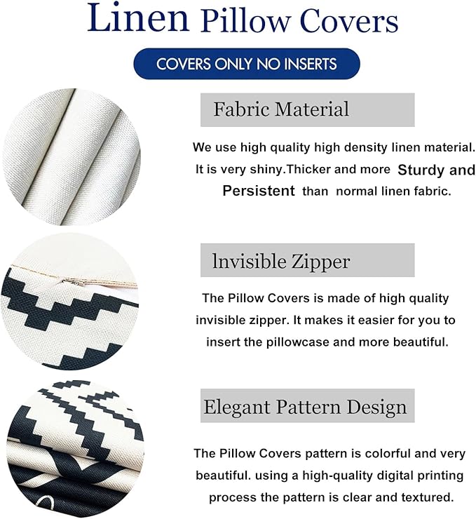 Decorative Throw Pillow Covers 12x20 inch Set of 4 Black White Pillow Covers for Couch Sofa Bed Living Room,Farmhouse Outdoor Throw Pillow Cover,Geometric Linen Square Throw Pillow Cases
