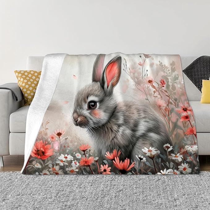 Tijuboni Rabbit Bunny Throw Blanket Rabbit Gifts for Girls Boys Women Men Kids Adults Soft Flannel Fleece Blanket for Couch Sofa Bed Home Decor 60"x80"