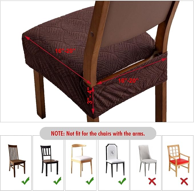 Removable and Washable Seat Covers for Dining Room Chairs Set of 4 - Waterproof Stretch Chair Seat Slipcovers, No Back Covers