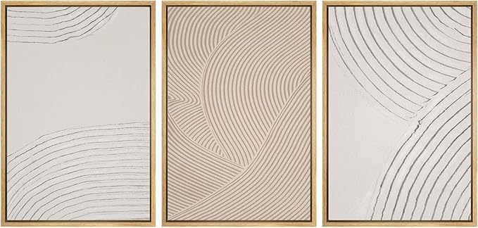 SIGNWIN Framed Canvas Print Wall Art Set Geometric Pastel Spiral Circles Shapes Abstract Illustrations Modern Art Decorative Nordic Chic Calm/Zen for Living Room, Bedroom, Office - 24"x36"x3 Natural