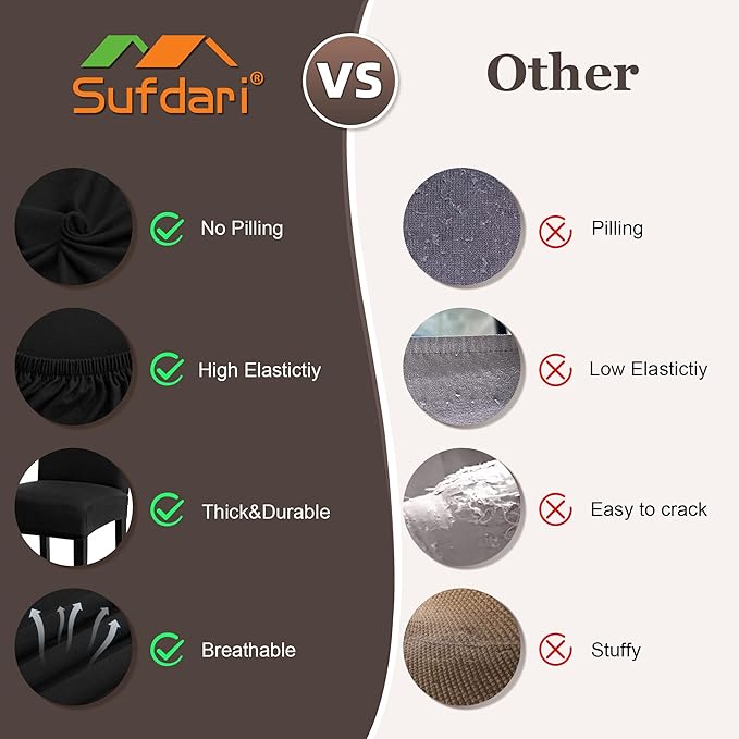 Sufdari Dining Chair Covers,Kitchen Chair Cover,Parsons Chair Slipcover,Spandex Chair Protectors for Dining Room Stretch Chairs Cover Set of 8 -Black