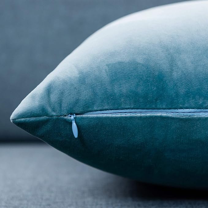 JUSPURBET Light Blue Throw Pillow Covers Set of 2 Decorative 26x26 Velvet Pillow Covers for Couch Sofa Bed Soft Cushion Covers Cases with Invisible Zipper for Living Room Home Decor