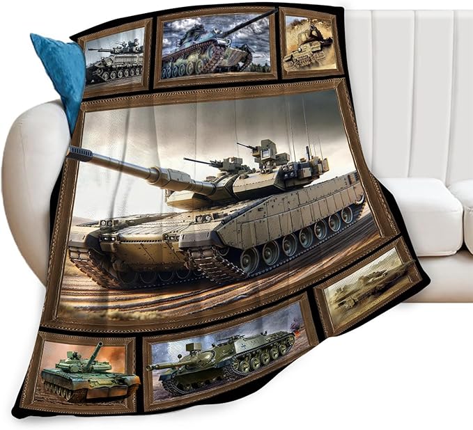 Tijuboni Military Tank Throw Blanket Army Gifts for Boys Men Girls Women Kids Adults Soft Flannel Fleece Blanket for Couch Sofa Bed Home Decor 60"x80"