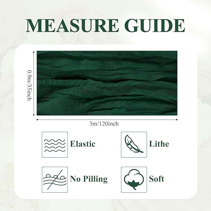 Asee'm 12PCS Table Runner Cheesecloth Christmas 10FT Emerald Green Boho Gauze Fabric Rustic Sheer Cheese Cloth Runners for Wedding Bridal Shower Party