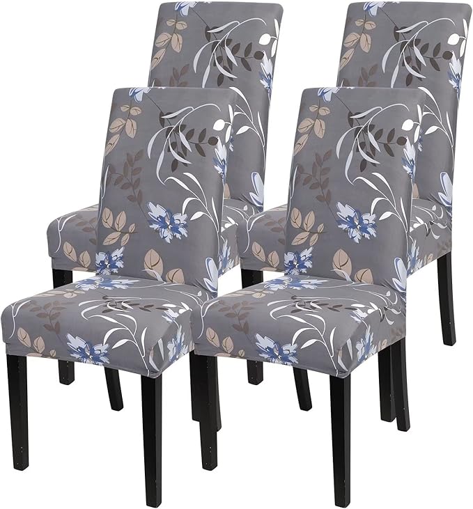 SearchI Dining Room Chair Covers Set of 4, Stretch Printed Kitchen Chair Slipcovers Removable Washable Parsons Chair Covers Protector for Dining Room, Hotel, Ceremony (Flower Pattern4)