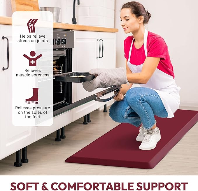 4/5 Inch Thick Kitchen Mat - Cushioned Anti Fatigue Mats for Kitchen Floor - Easy to Clean, Waterproof, Non-Slip Kitchen Rug for Sink, Office, Kitchen (22''x72'' Red)