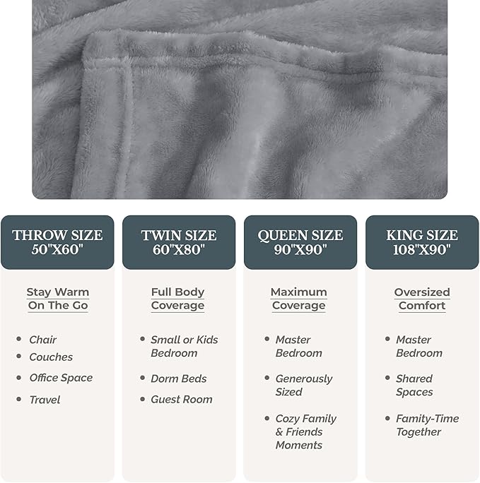 Casa Platino Flannel Throw Blanket – Soft Fleece 50x60 for Couch or Sofa – Lightweight, Cozy & Breathable – All Season Blanket Gift for Her or Him - Light Grey