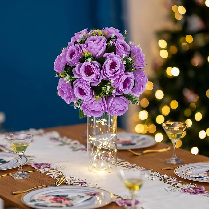 BLOSMON Flower Balls Wedding Rose Centerpieces: 2 Pcs Fake Flowers with Base White Kissing Balls Decor White Artificial Floral Arrangements Flower Bouquet of Roses Home Party Table DIY Decorations