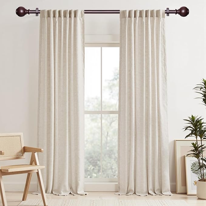 Red Wood Curtain Rods for Windows 28 to 48 Inches,1 inch Heavy Duty Window Curtain Rod with Imitation Woods Grain Finials,Decorative Drapery Rods Adjustable, 28"-58"(2.3-4.8ft)