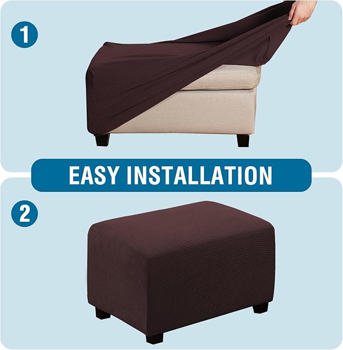 H.VERSAILTEX Ottoman Cover Slipcover Rectangle Fit Length 29'-34' Footrest Sofa Slipcovers Stool Cover Footstool Protector Covers Feature Stretch Thick Soft Jacquard Fabric Washable - Chocolate