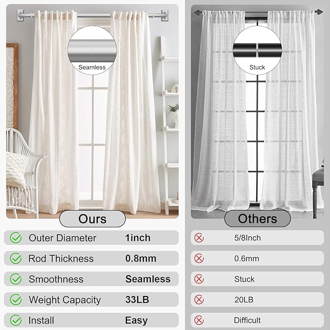 Silver Curtain Rods 2 Pack, Heavy Duty Wrap Around Curtain Rod for Windows 28 to 48 Inch, 1" Adjustable Decorative Blackout Curved Drapery Pole, Modern Room Darkening Rod, Window Treatment Rods