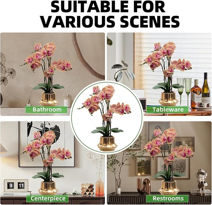 CXGS Artificial Orchid Flower Plant 20.9'' Real Touch Faux Orchids in Ceramic Vase Purple Dapple Fake Phalaenopsis Flower Arrangement Silk Orchids with Stems for Centerpiece Table Home Indoor Decor