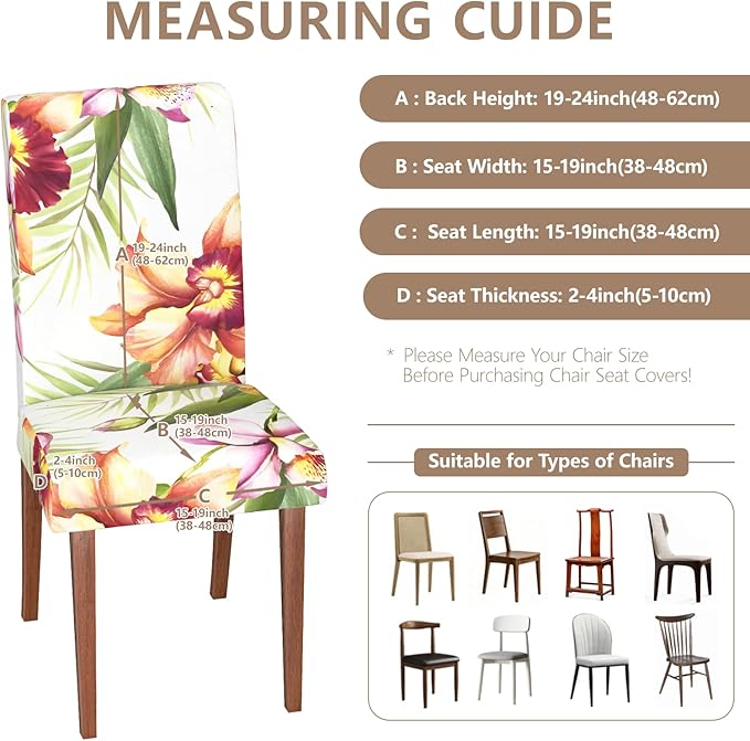 Stretch Dining Chair Covers Set of 4,Floral Print Chair Covers,Soft Removable Washable,Pet Friendly Furniture Protector,Universal Chair Slipcovers for Home, Kitchen,Ceremony Dining Room Seat