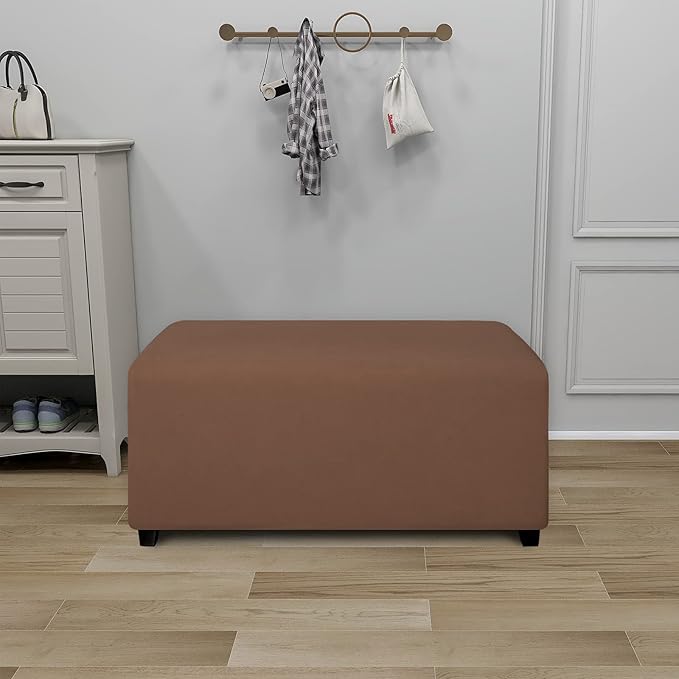 PureFit Super Stretch Soft Form Fit Ottoman Cover Rectangle - Ottoman Slipcovers for Foot Stool & Folding Storage Furniture for Living Room with Nonslip Elastic Bottom (Medium, Brown)