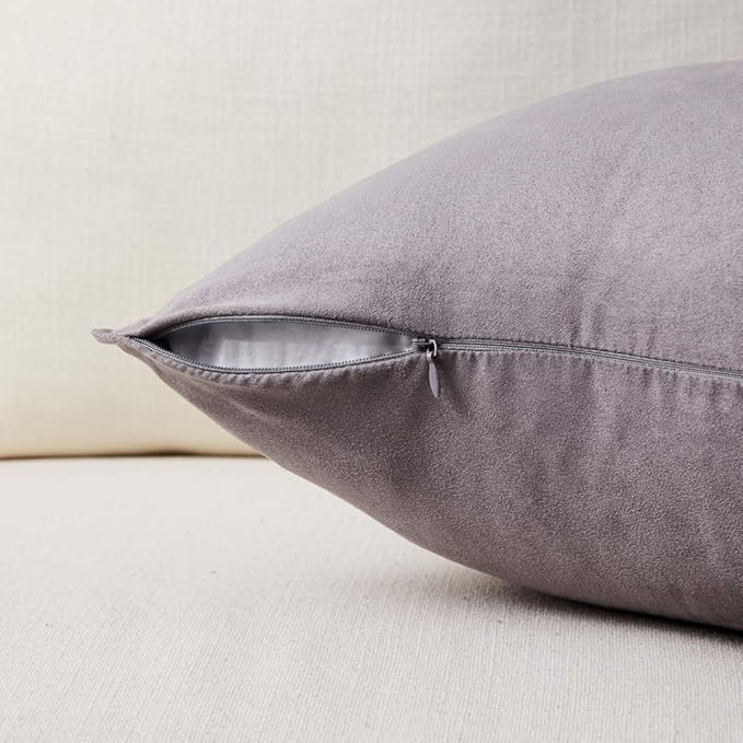 Fancy Homi 2 Packs Premium Faux Suede Decorative Throw Pillow Covers, Super Soft Square Pillow Case,Solid Cushion Cover for Couch/Sofa/Bedroom (18" x 18", Set of 2, Gray)
