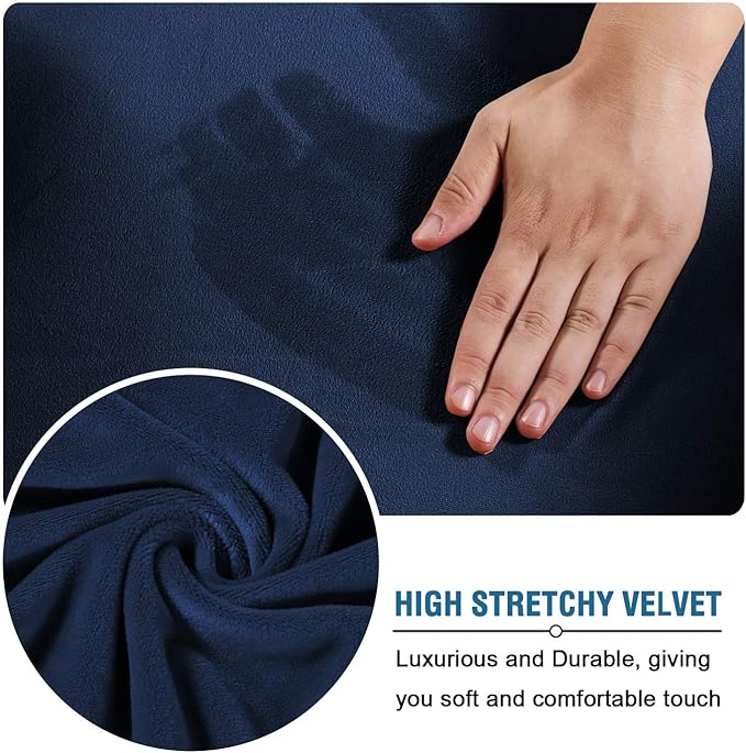 H.VERSAILTEX Square Ottoman Covers Ottoman Slipcover Square Footstool Protector Covers Storage Stool Ottoman Covers Stretch with Elastic Bottom, Feature Real Velvet Plush Fabric, Navy