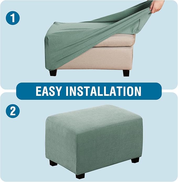 H.VERSAILTEX Ottoman Cover Slipcover Rectangle Fit Length 33"-38" Footrest Sofa Slipcovers Stool Cover Footstool Protector Covers Feature Stretch Thick Soft Jacquard Fabric Removable Washable - Sage