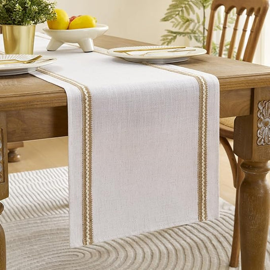 Wracra Jute Farmhouse Table Runner, Macrame Rustic Dining Table Runners 36 Inches Long for Everyday Use, 14x36 Inches, Jute