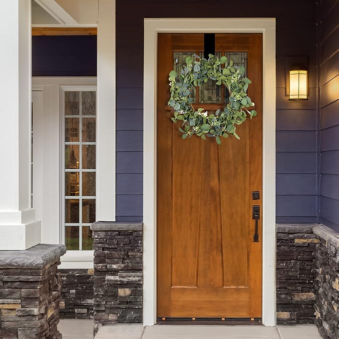 Eucalyptus Wreaths for Front Door 22", Handmade Green Leaves Wreath for Summer, Spring and All Seasons, Greenery Floral Wreath for Wall and Outside