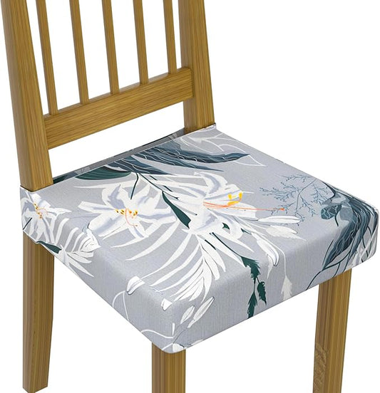Stretch Dining Chair Seat Covers Set of 6,Dining Chair Slipcovers, Floral Printed Chair Covers,Soft Fabric Washable Upholstered Chair Seat Protector, No Rear Covers for Home Kitchen Dining Room
