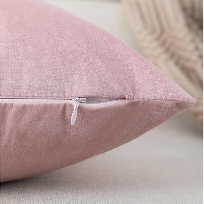 ZLINA Set of 2 Velvet Decorative Throw Pillow Covers Pink White Patchwork with Gold Leather Pillow Covers 16 × 16 Inch Cushion Covers Decor Living Room Sofa Bedroom Car