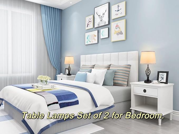 Charging Table Lamps Set of 2, nightstand lamp with USB Ports Bedside Desk lamp for Living Room Bedroom,Black Spiral cage Base Design 3 Color Temperature LED Bulbs Included.